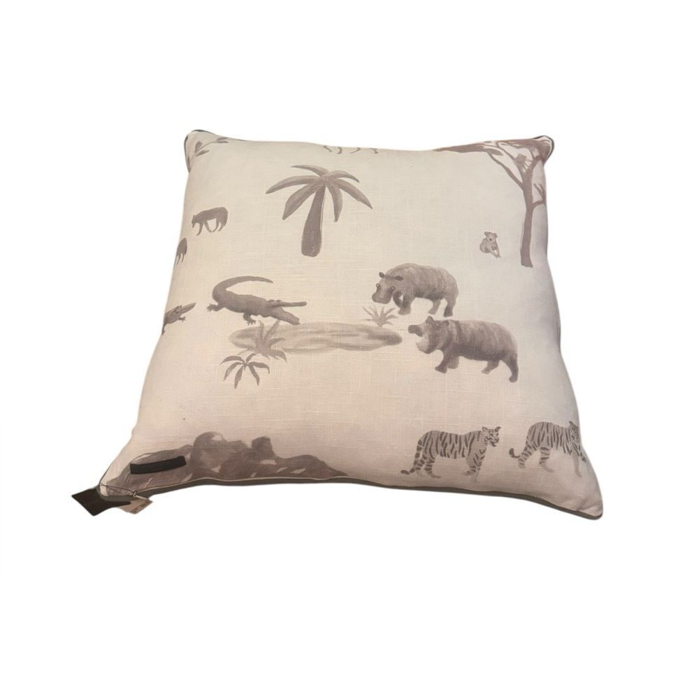 Magaschoni Home Safari Hippo Africa Pillow Linen Blend 22 in x 22 NWT